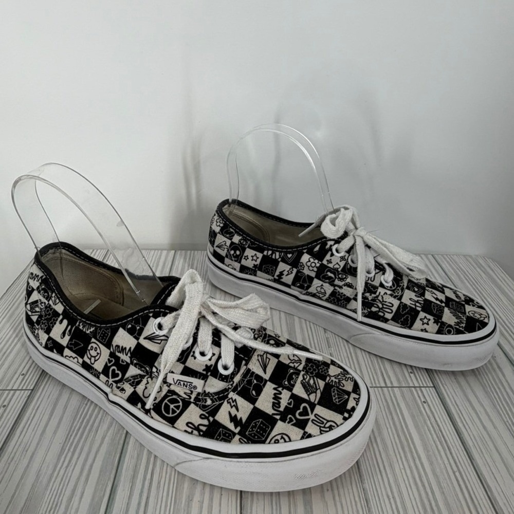 Vans Checkerboard Doodle Black White Low Top Lace Up Sneakers Womens‎ Size 7
